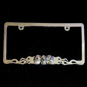 Chrome skull flames license plate frame